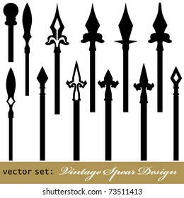 Medieval Vintage Spear Design Set. Useful for your vintage design. Isolated on white. VECTOR