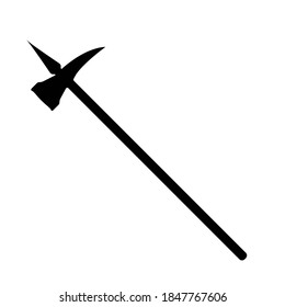 Medieval war type of weapon hatchet, concept icon axe old cold weaponry black silhouette vector illustration, isolated on white. Flat equipment of murder, world melee weapon.