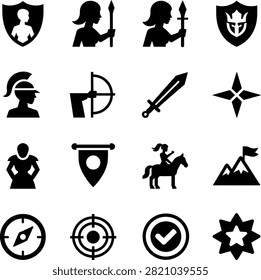 medieval warrior and adventure themed shields swords archers and fantasy symbols