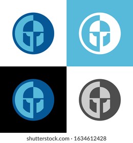 Medieval warrior helmet logo icon, knight vector illustration design