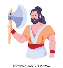 Medieval warrior holding axe, flat style illustration 