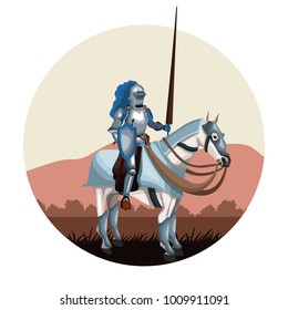 Medieval warrior with horse round icon