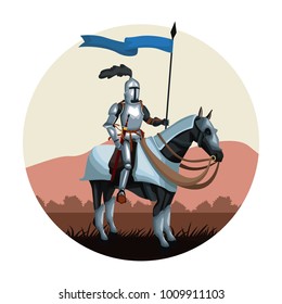 Medieval warrior with horse round icon