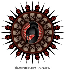 Mittelalterlicher Schildkreid mit Helm. Vektorgrafik.