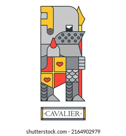 Medieval warrior with shield and spear. Fantasy dragon killer knight in a winged helmet. Red and yellow and black line art illustration