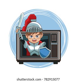 Medieval warrior videogame character cartoon on tv