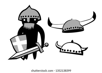 medieval warrior, Viking helmet. Set for logo or illustrations