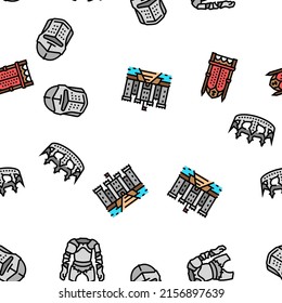 Medieval Warrior Weapon And Armor Vector Seamless Pattern Thin Line Illustration