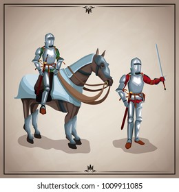 Medieval warriors with horse