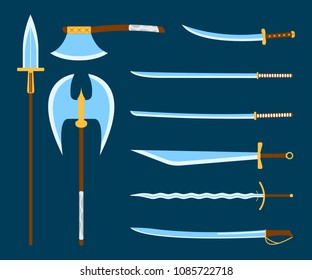Medieval Weapon Icon and Label. Flat style. Vector illustration logo.