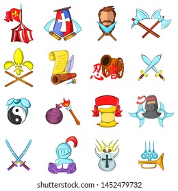 Medieval weapon icons set. Cartoon set of 16 medieval weapon vector icons for web isolated on white background