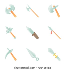 Medieval weapon icons set. Cartoon set of 9 medieval weapon vector icons for web isolated on white background