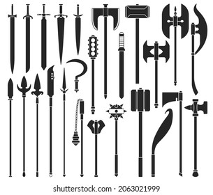 Mittelalterliche Waffe einzeln auf schwarzem Set Symbol. Vektorschwarz-Set Symbol Ritterschwert. Vektorgrafik, mittelalterliche Waffe auf weißem Hintergrund.