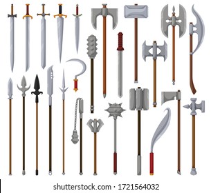 Medieval weapon isolated cartoon set icon. Vector cartoon set icon knight sword. Vector illustration medieval weapon on white background.