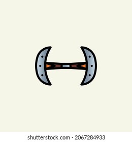 Mittelalterliches Waffenlineares Farbsymbol.
Ax Waffensymbol einzeln auf weißem Hintergrund.
Vektorlogo-Illustration für i, web, mobile App.