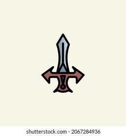 Icono de color lineal de arma medieval.
Símbolo de espada aislado en fondo blanco.
Ilustración del logotipo vector para ui, web, aplicación móvil.