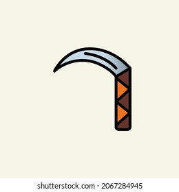 Mittelalterliches Waffenlineares Farbsymbol.
Symbol für Sichelwaffe einzeln auf weißem Hintergrund.
Vektorlogo-Illustration für i, web, mobile App.