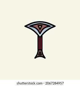 Medieval weapon  linear color icon.
Axe weapon symbol isolated on white background.
Vector logo illustration for ui, web, mobile app.
