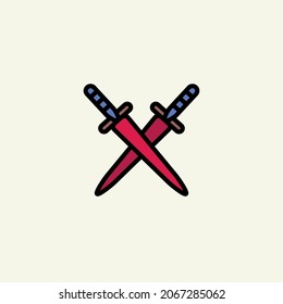 Medieval weapon  linear color icon.
Daggers symbol isolated on white background.
Vector logo illustration for ui, web, mobile app.