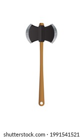 Cera de guerra de armas medievales hoja de hierro de dos lados con asa de batalla de dos manos de madera usada por vikings ilustración vectorial sobre fondo blanco