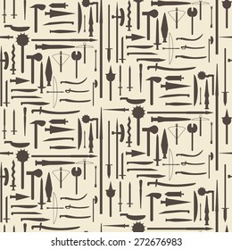 Medieval weaponry icon silhouette set seamless texture.   Editable vector illustration. Perfect as any design template.