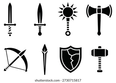 Medieval weapons and armor icons sword mace