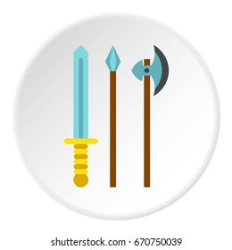 Medieval weapons icon in flat circle isolated vector illustration for web