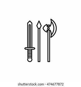 Medieval weapons icon in outline style on a white background