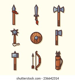 Medieval weapons icons. Vector illustration.