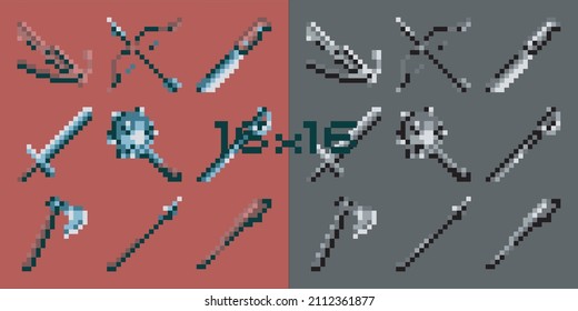 Juego de píxeles de armas medievales 16x16