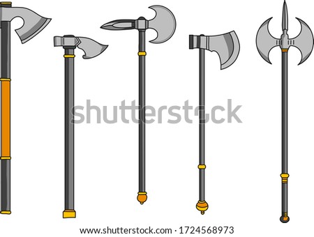 Medieval weapons vector set, swords axes, historical weapon
