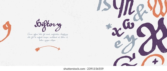 Medieval web banner with blackletter gothic calligraphy pattern. Template for Halloween card, vintage banner, gift voucher, pirate grunge labels, horror label. Vector illustration with German initials