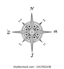 Medieval wind rose sketch engraving vector illustration. Scratch board style imitation. Black and white hand drawn image.