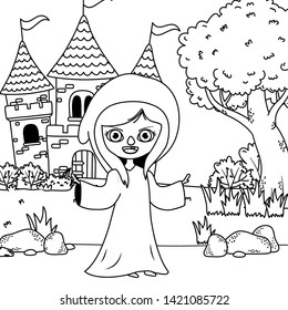 Medieval witch cartoon of fairytale design