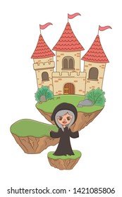 Medieval witch cartoon of fairytale design vector illustration