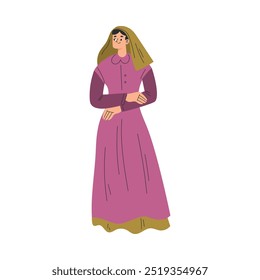Medieval Woman Nun Character in Standing Pose Vector Illustration
