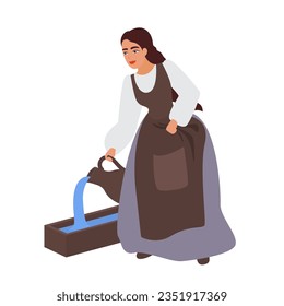 Medieval woman peasant. Female raditional middle ages clothing cartoon vector illustration