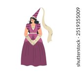 Medieval Woman Queen Character in Standing Pose Vector Illustration