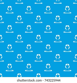 Medieval woman in tiara pattern repeat seamless in blue color for any design. Vector geometric illustration