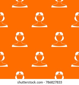 Medieval woman in tiara pattern repeat seamless in orange color for any design. Vector geometric illustration