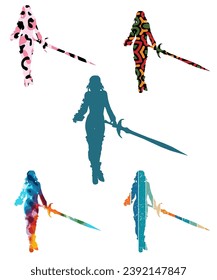 Medieval womans black silhouettes vector