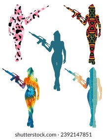 Vector de siluetas negras para mujeres medievales