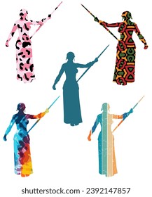 Vector de siluetas negras para mujeres medievales