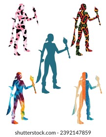 Medieval womans black silhouettes vector