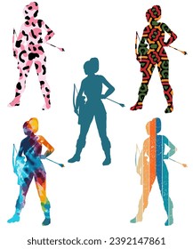 Vector de siluetas negras para mujeres medievales