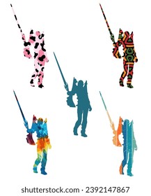 Mittelalterliche Frauen, schwarze Silhouetten, Vektorgrafik