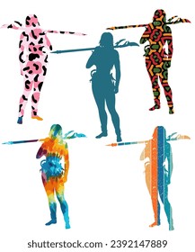 Medieval womans black silhouettes vector