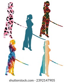 Vector de siluetas negras para mujeres medievales