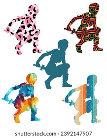 Mittelalterliche Frauen, schwarze Silhouetten, Vektorgrafik