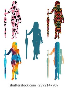 Medieval womans black silhouettes vector